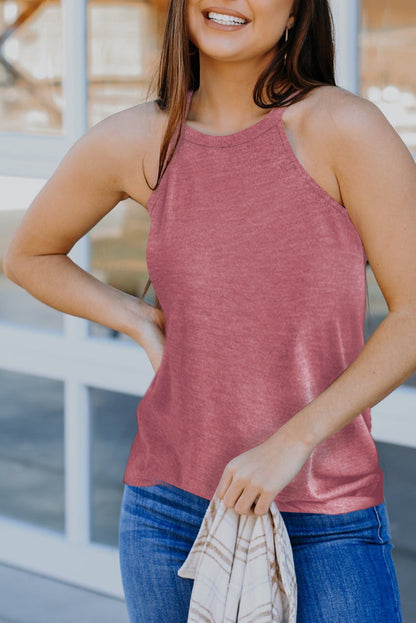 Solid Colour Crew Neck Tank Top | Pink