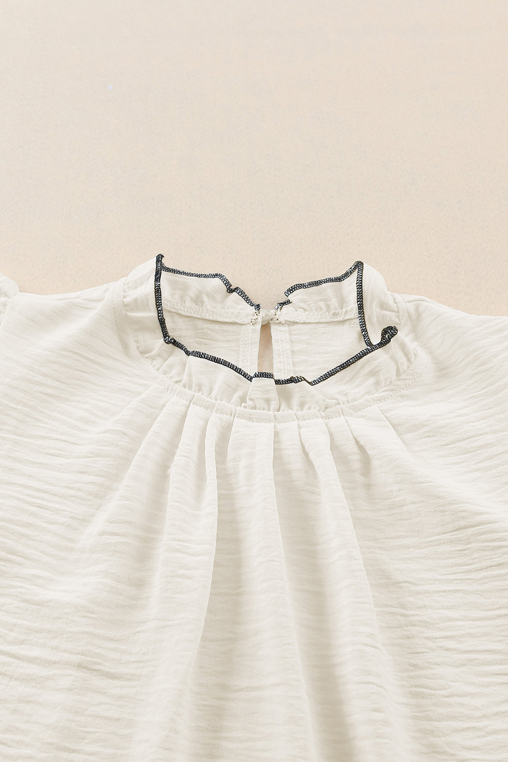 Contrast Trim Ruffled Crew Neck Sleeveless Top | White