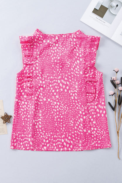 Leopard Ruffle Trim Tank Top | Rose