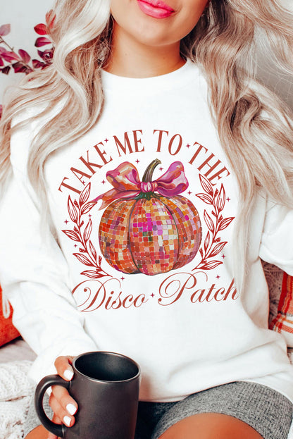 Halloween Disco Ball Pumpkin Print Pullover Sweatshirt | Beige