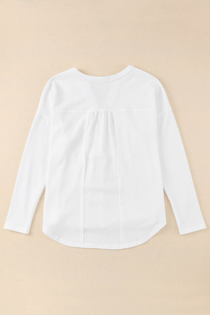 Waffle Knit Half Button Henley Top | White