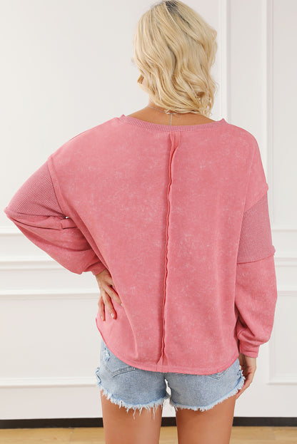 Mineral Wash Patchwork Exposed Seam Sweatshirt | Rose