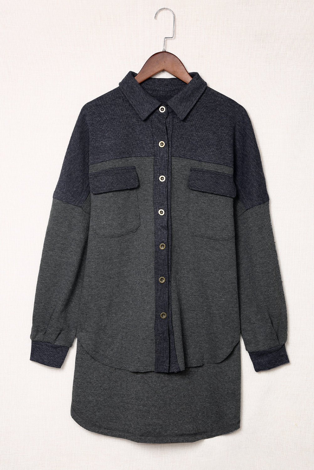 Vintage Wash Waffle Knit Shacket | Gray