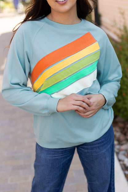 Rainbow Colourblock Striped Pullover Sweatshirt | Beau Blue