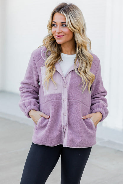 Sherpa Contrast Trim Zipped Pocket Jacket | Orchid Petal