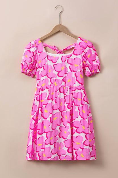 Floral Print Square Neck Empire Waist Flowy Dress | Rose