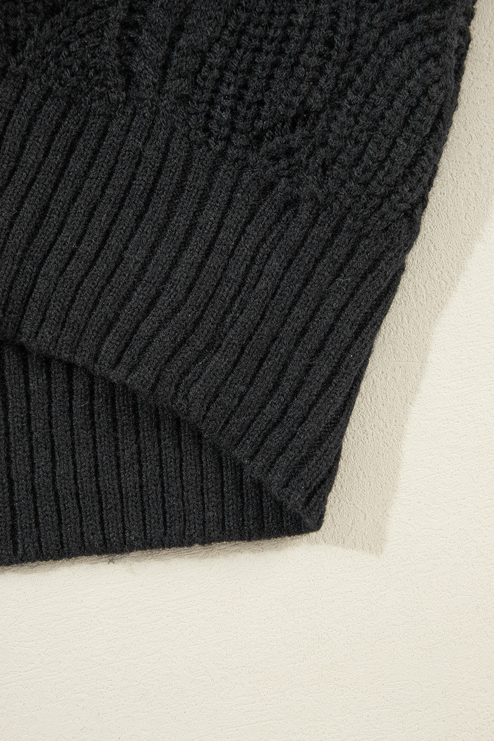 Hollow Out Knit V Neck Drop Shoulder Sweater | Black