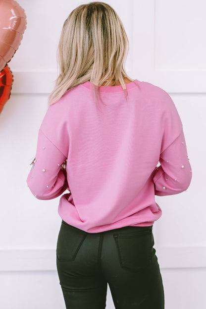 Pearl Detail Ribbed Crew Neck Sweatshirt | Bonbon