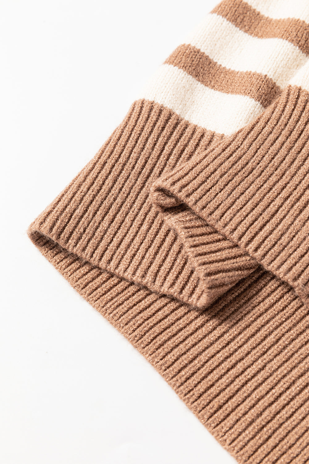 Colourblock Bishop Sleeve Turtleneck Sweater | Brown Stripe