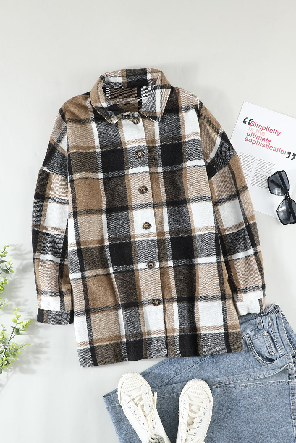 Plaid Print Buttoned Shirt Jacket | Yellow