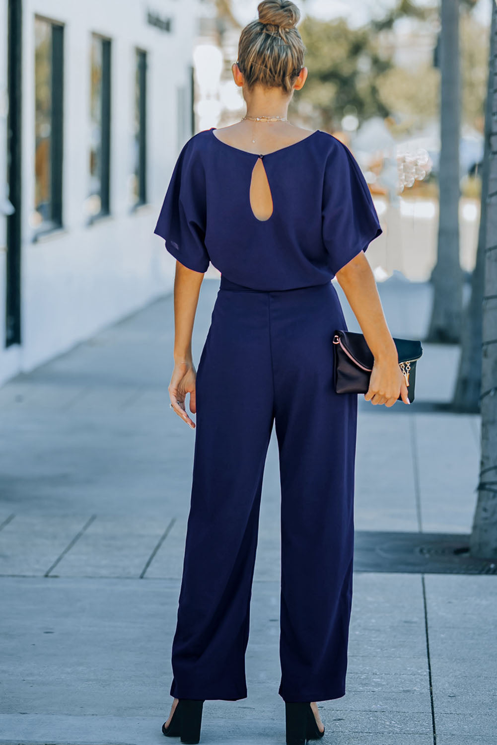 Belted Wide Leg Jumpsuit | Blue