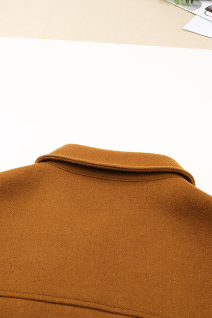 Long Sleeve Pockets Buttoned Shirt Jacket | Brown