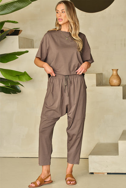 High Low Boxy Fit Tee And Crop Pants Set | Simply Taupe