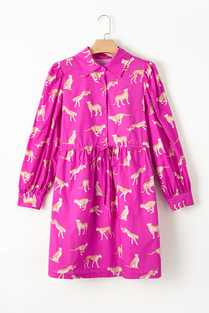 Cheetah Print Drawstring Tunic Shirt Dress | Rose