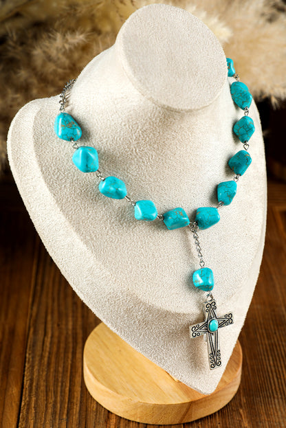 Turquoise Cross Pendant Necklace | Peacock Blue