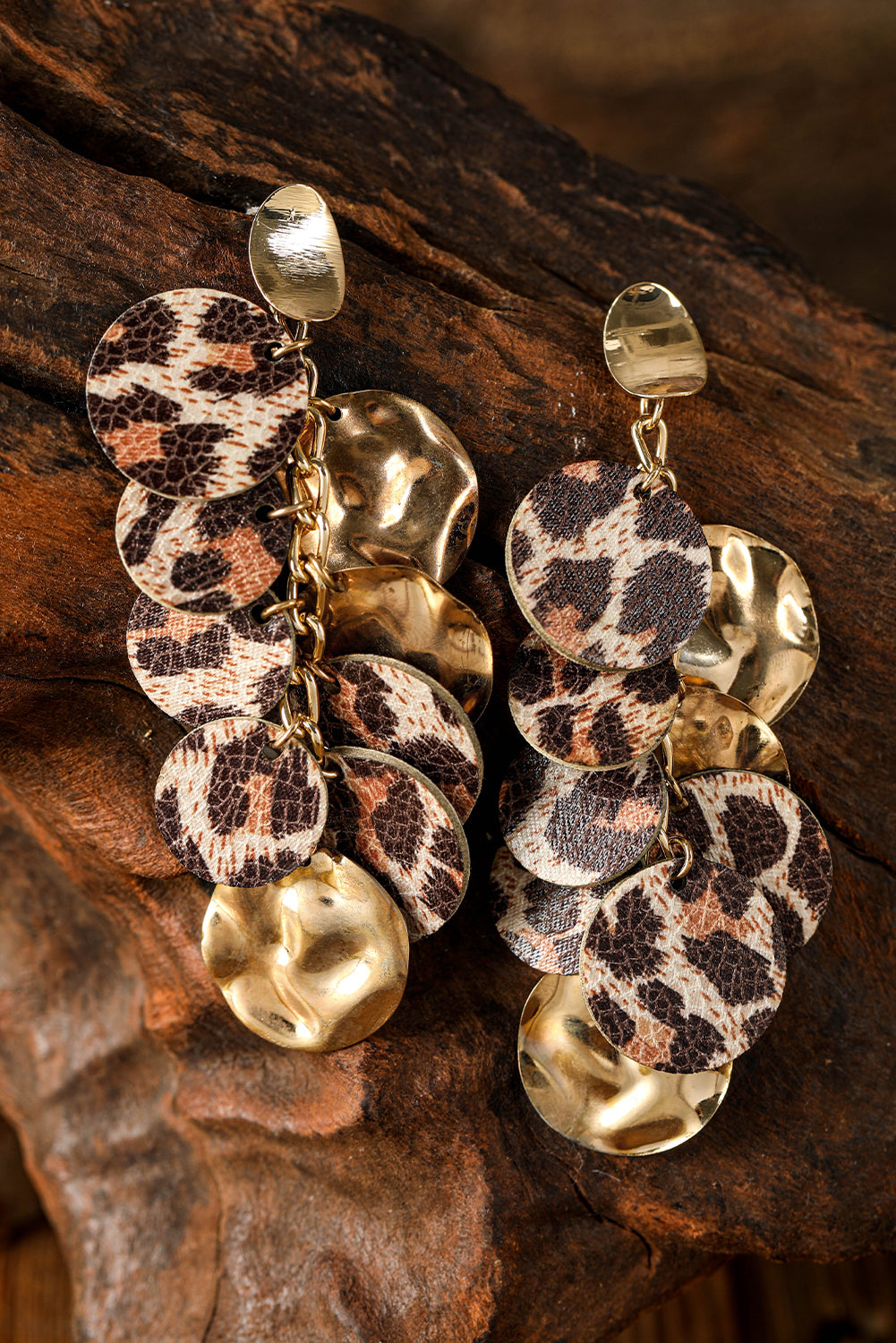 Leopard Alloy Disc Stud Dangle Earrings | Chestnut