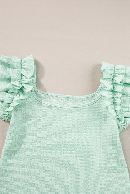 Ruffle Strap Crinkle Textured Tank Top | Clearly Aqua