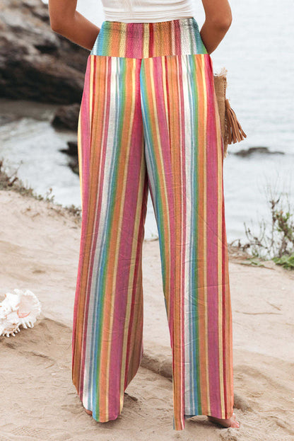 Striped Smocked High Waist Wide Leg Pants | Multicolour