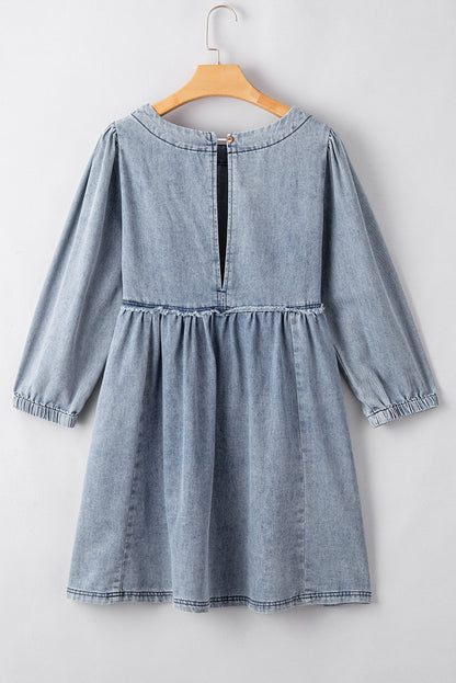 Light Wash High Waist Loose Fit Denim Mini Dress | Beau Blue