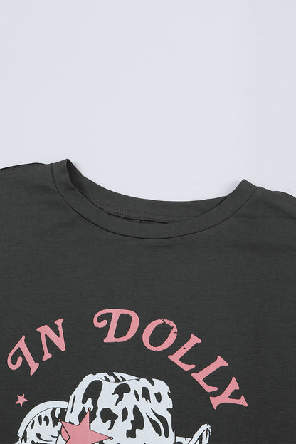 We Trust In Dolly Western Fashion Graphic Tee | Gray