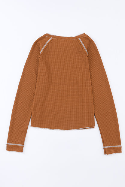 Textured Round Neck Long Sleeve Top | Brown