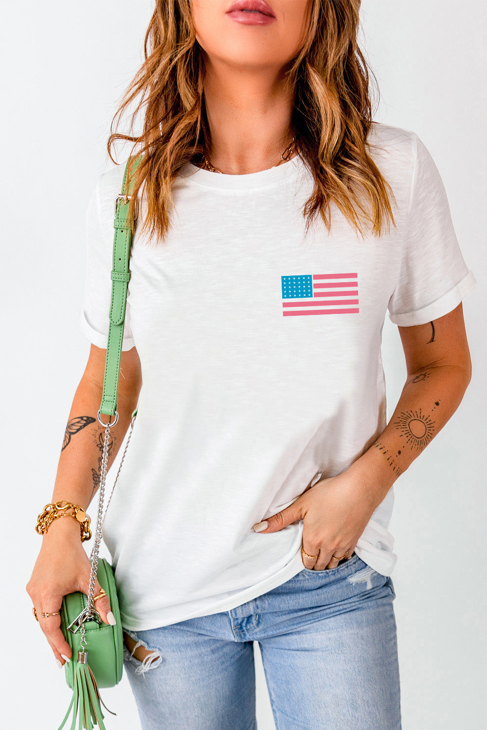 Back American Flag Live Free Graphic T Shirt | White