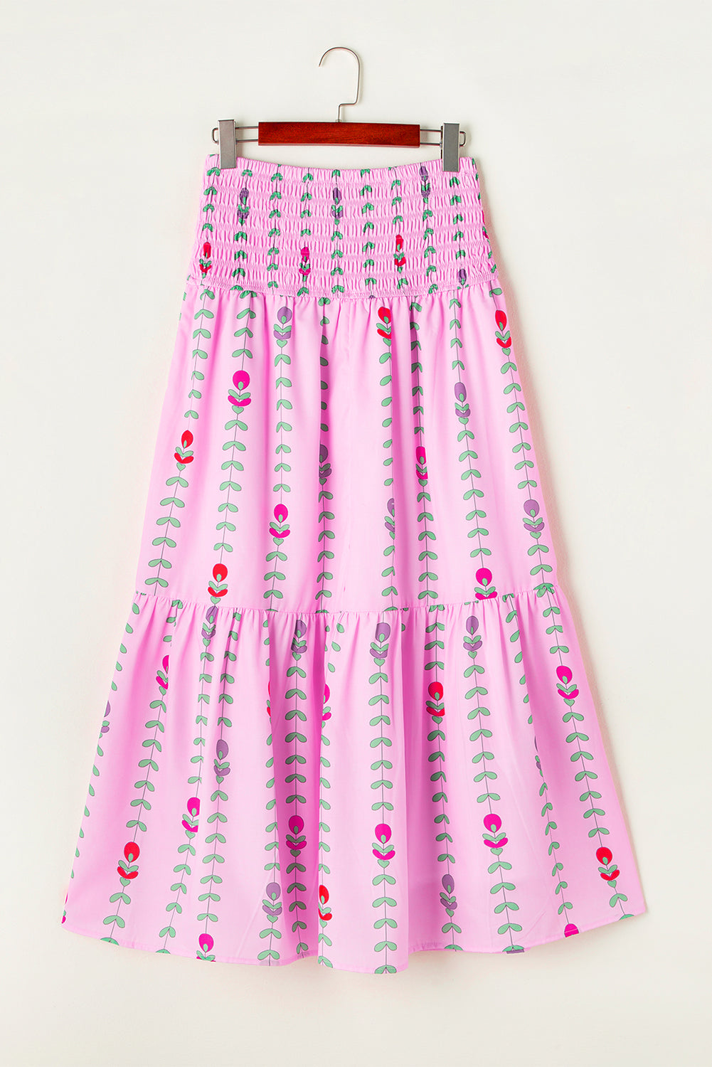 Printed Smocked Tiered Maxi Skirt | Pink