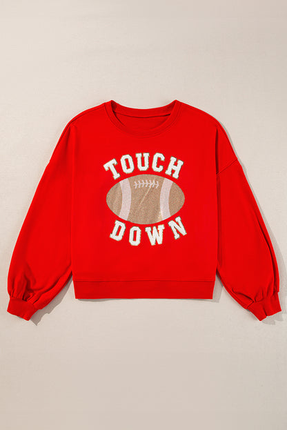 Touch Down Football Graphic Pullover Sweatshirt | Fiery Red