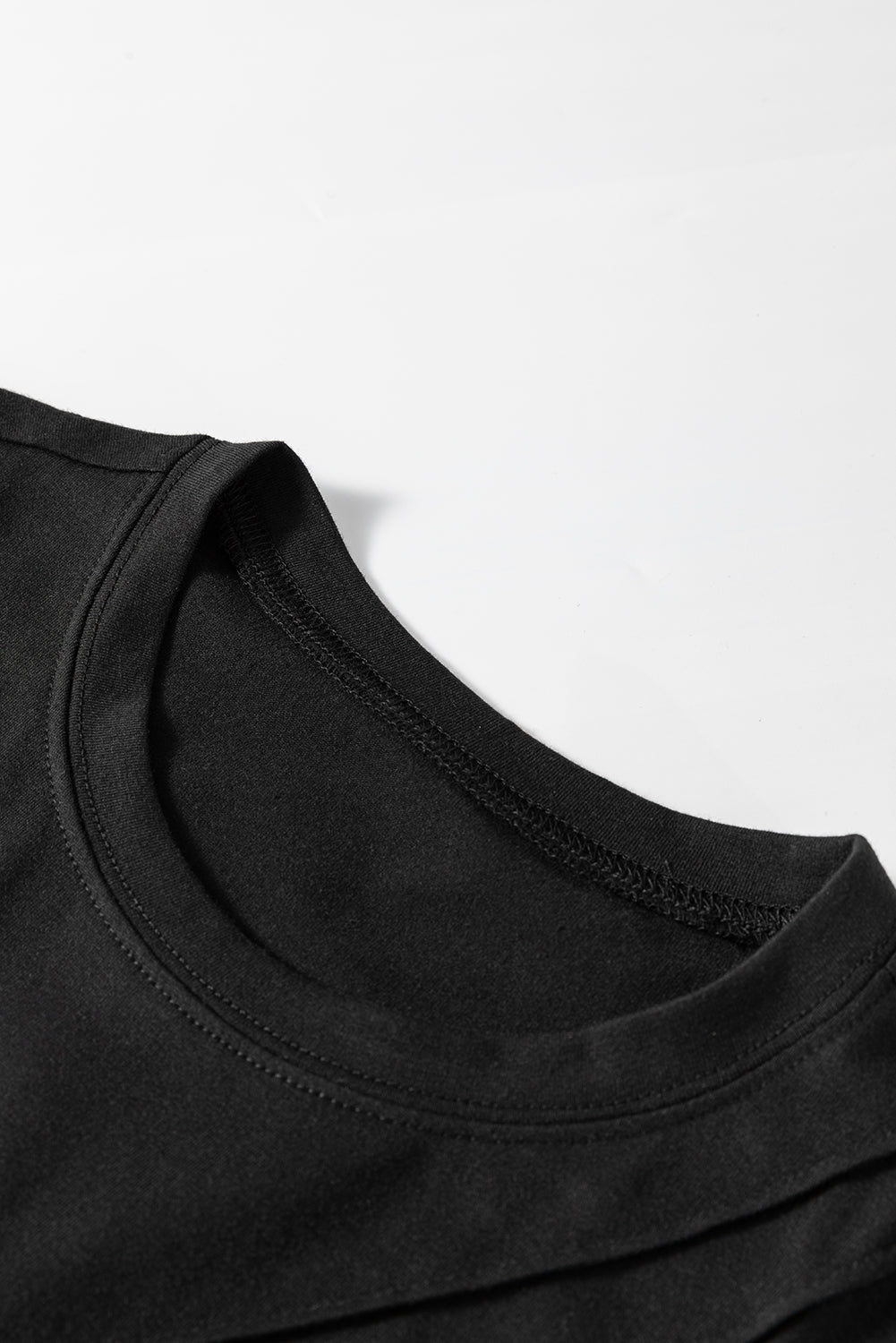 Crew Neck Pleated Tank Top | Black