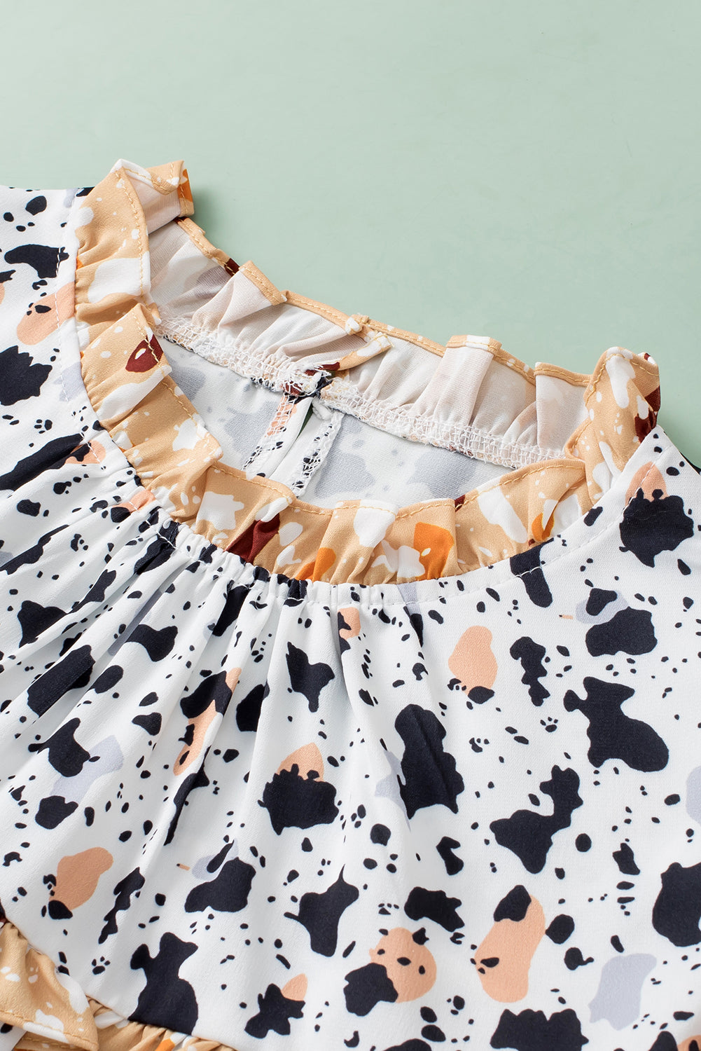 Frilly Trim Leopard Animal Spots Blouse | White