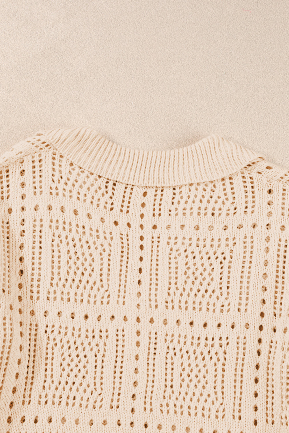 Turn-Down Collar Hollowed Knit Short Sleeve Top | Apricot