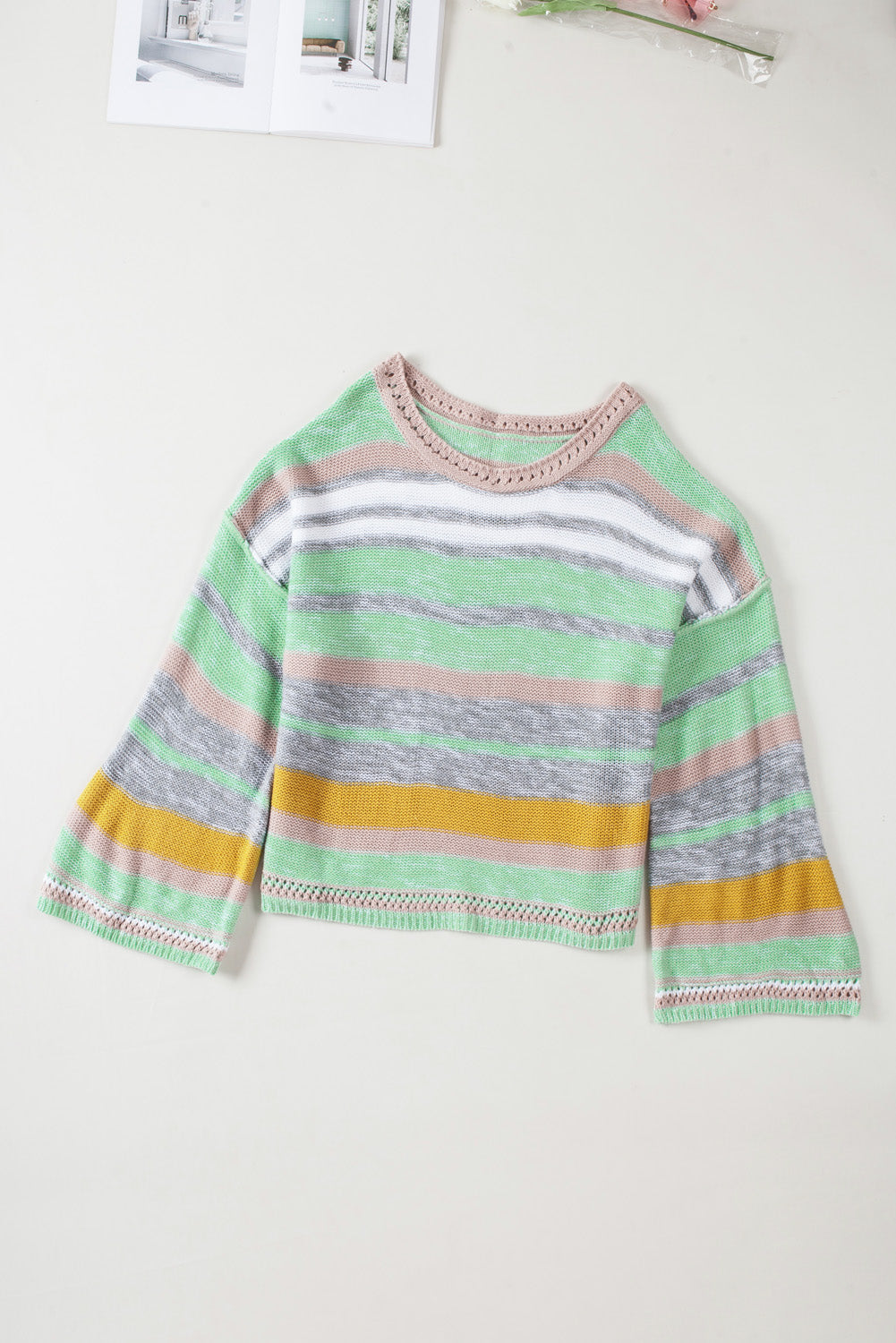 Striped Bell Sleeves Loose Sweater | Green