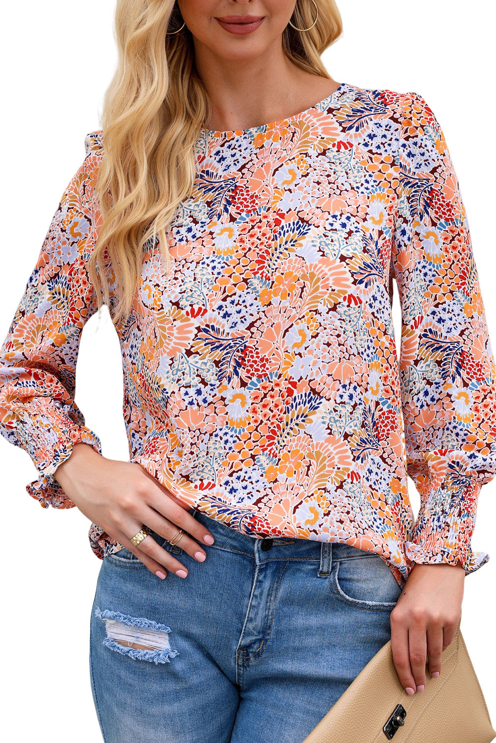 Puff Sleeve Floral Blouse | Sky Blue