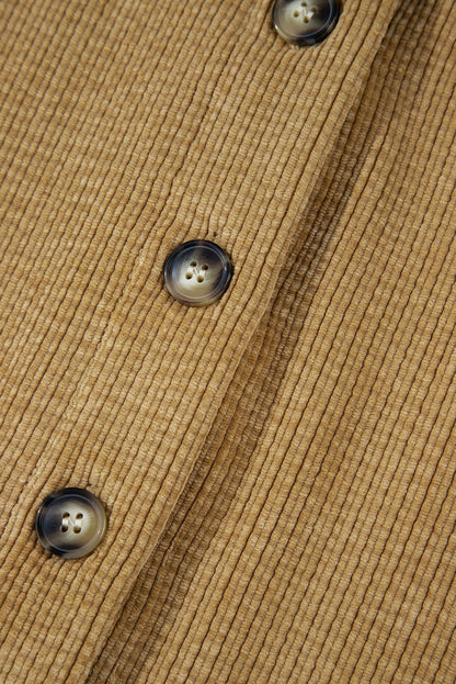 Patched Pocket Button Up Corduroy Shacket | Light French Beige