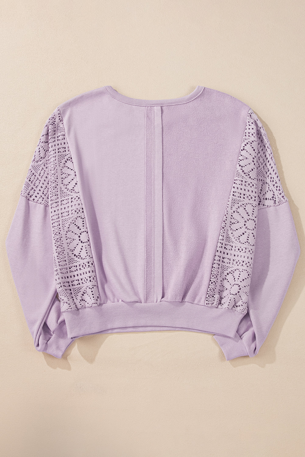 Knit Crochet Exposed Seam Ribbed Trim Sweatshirt | Orchid Petal