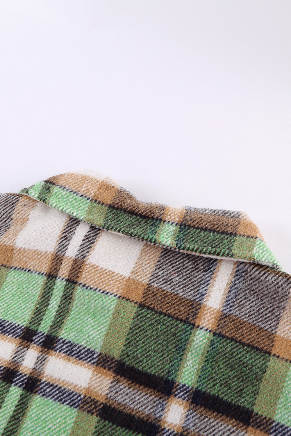 Geometric Plaid Print Pocketed Shacket | Green