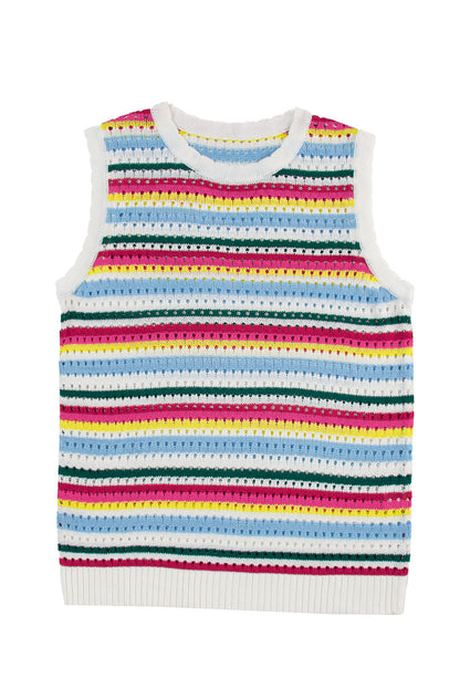 Colourful Stripe Scalloped Trim Sweater Vest | White