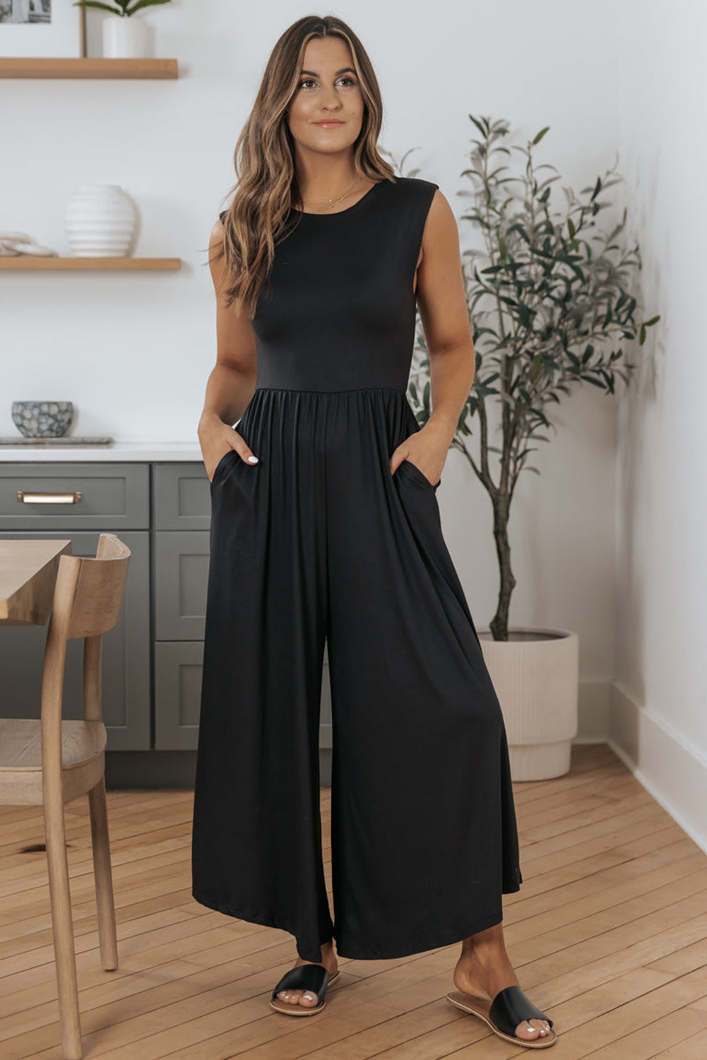 Open Back Wide Leg Jumpsuit | Black