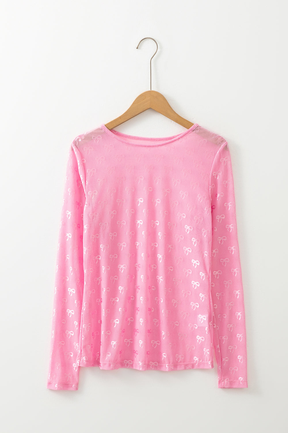 Mesh Bow Pattern Long Sleeve Top | Pink