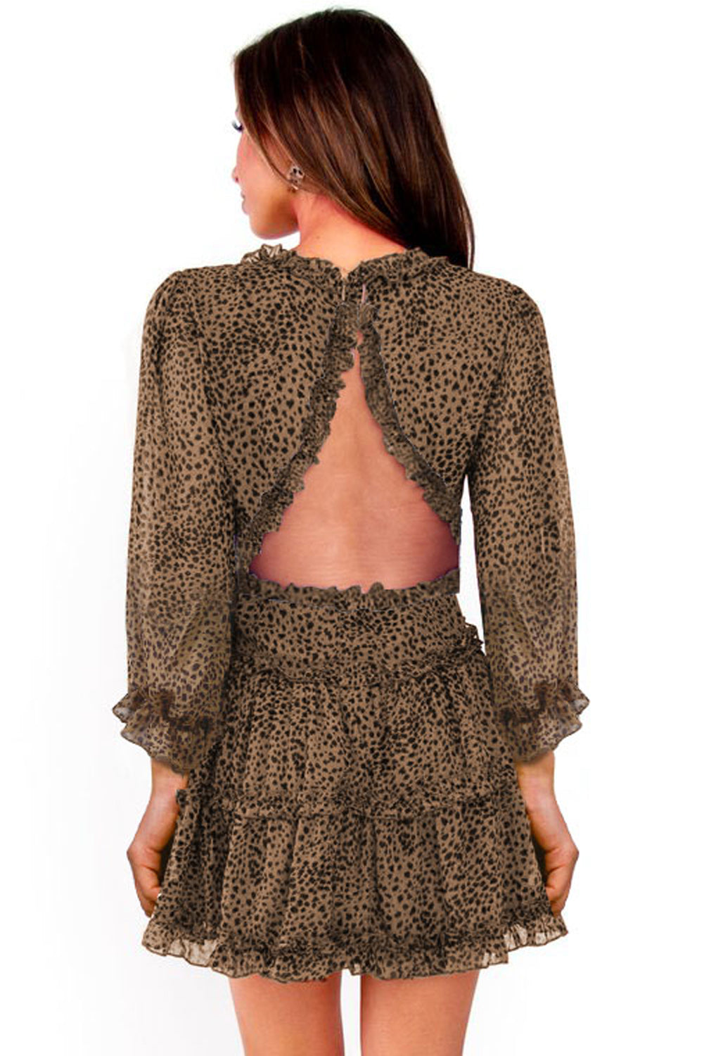 Ruffle Detailing Open Back Floral Dress | Leopard