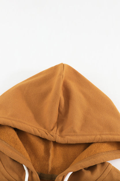 Zip-Up Pocket Drawstring Hoodie Jacket | Brown