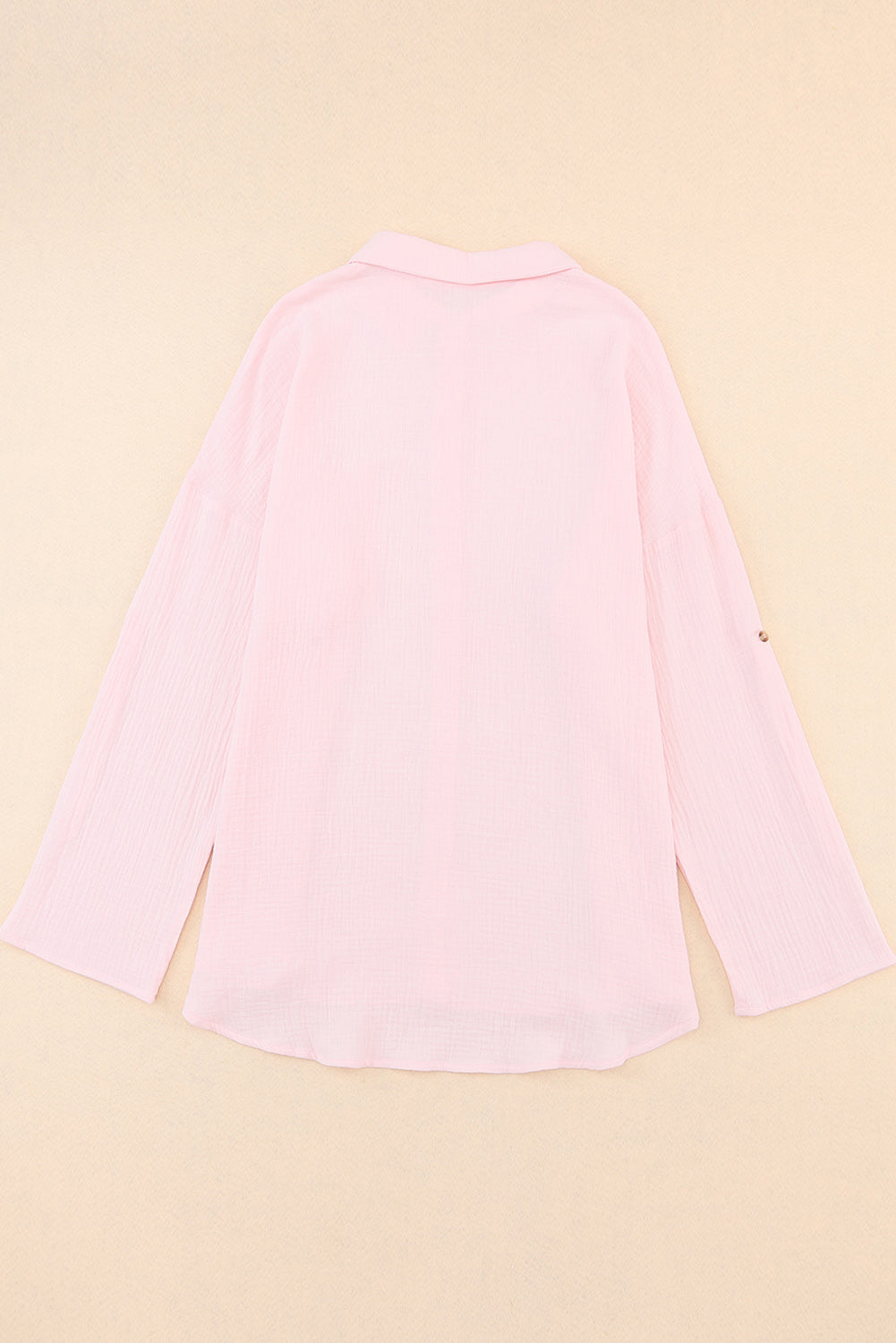 Crinkle Texture Roll-Tab Sleeve Shirt | Pink