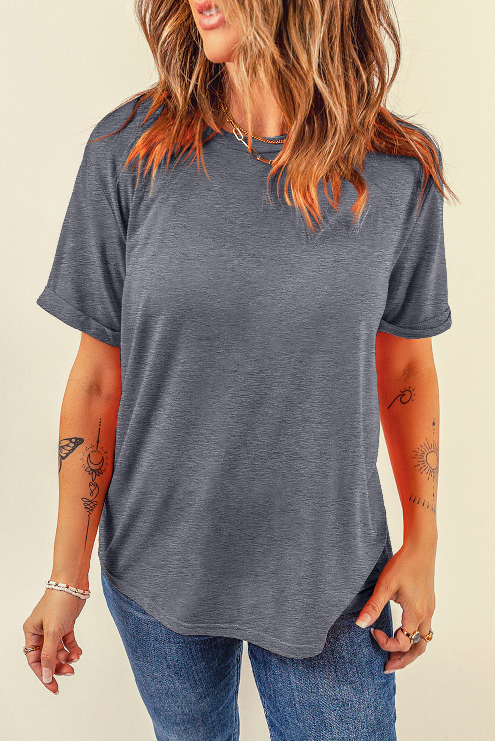 Casual Plain Crew Neck Tee | Gray