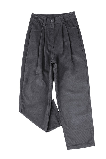 Corduroy High Waist Straight Leg Pants | Gray