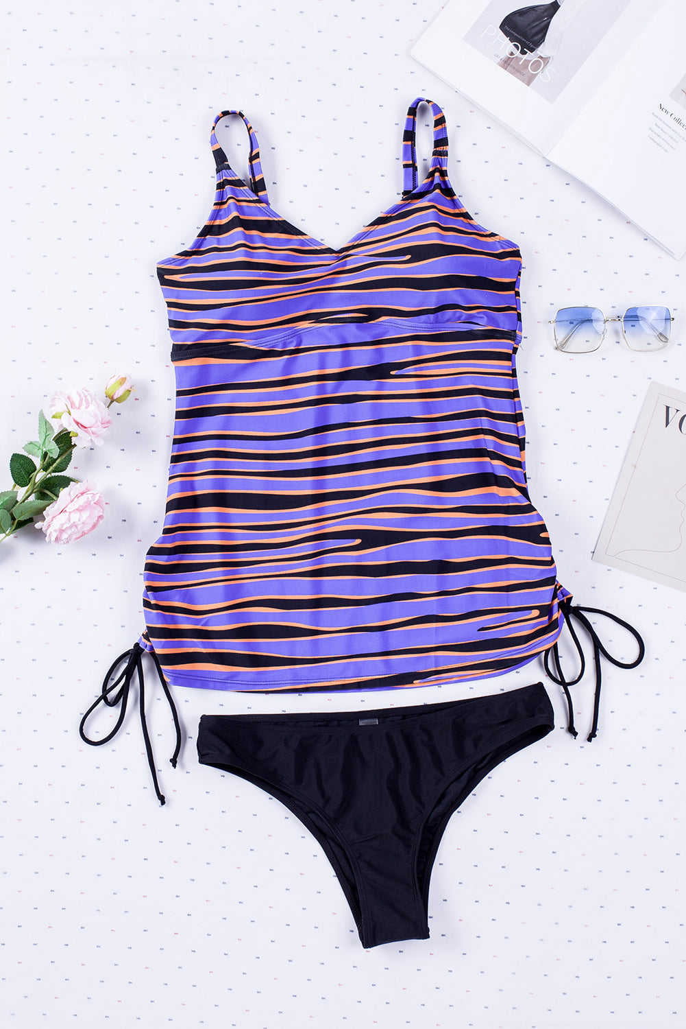 Animal Stripes Lacing Tankini Swimsuit | Purple