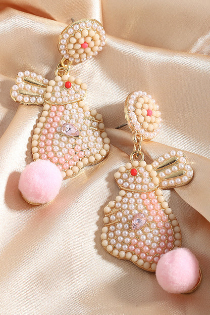 Easter Bunny Pearl Beaded Earrings | Pink