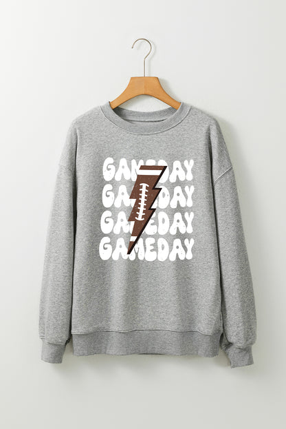 Game Day Lightning Rugby Football Print Pullover Sweatshirt | Gray