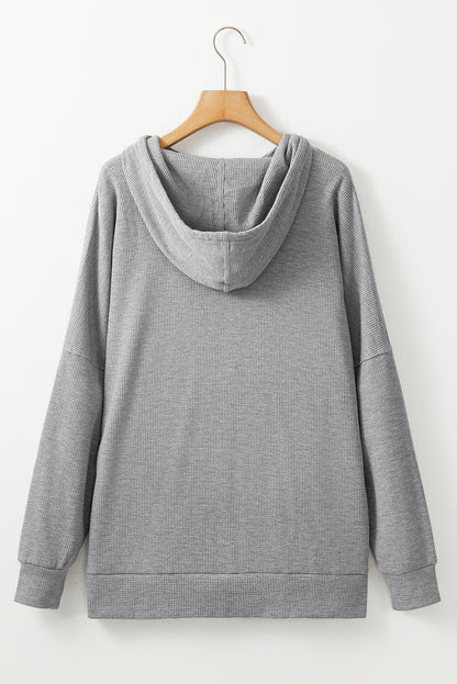 Waffle Knit Fleece Lined High Low Oversized Hoodie | Gray