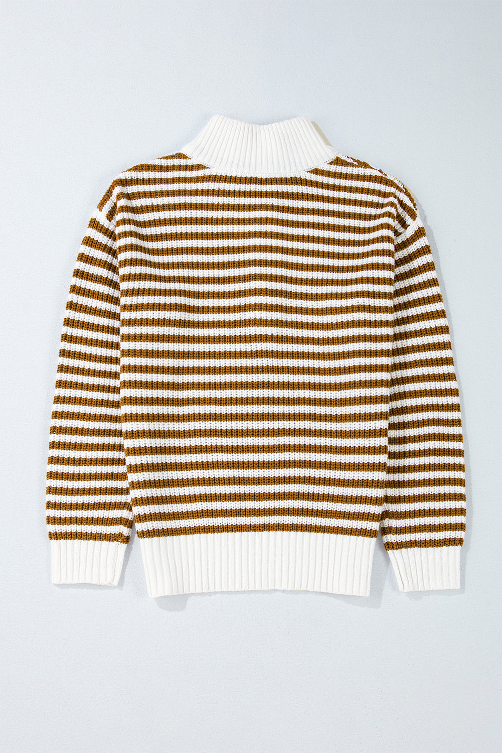 Zip Up Collar Drop Shoulder Sweater | Khaki Stripe