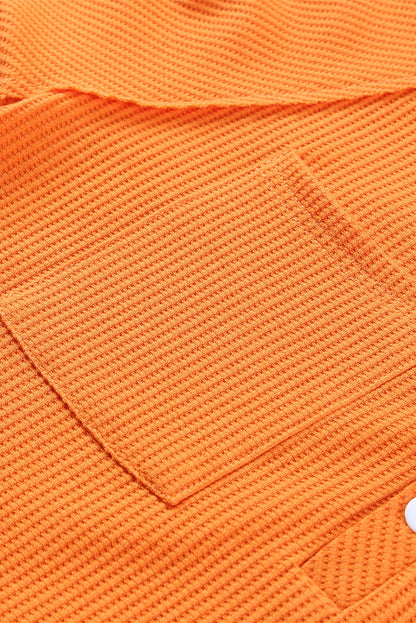 Buttoned V Neck Drop Shoulder Waffle Knit Top | Orange